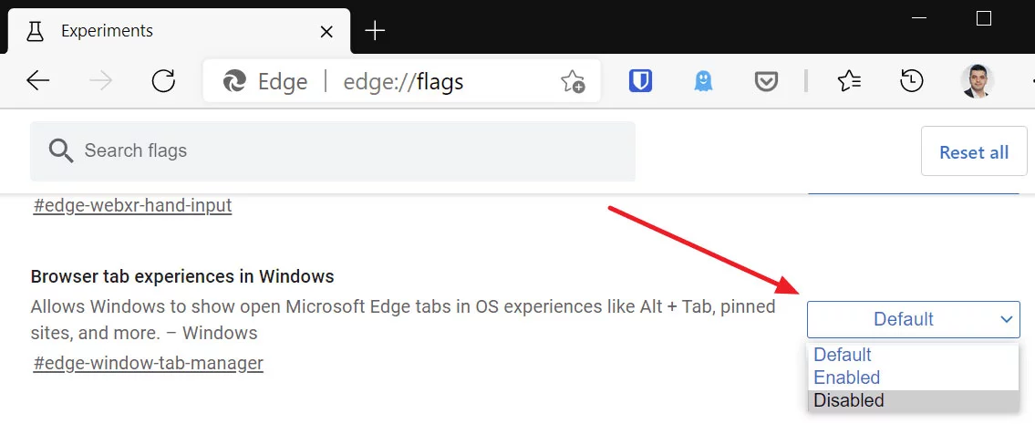 Edge flags disable browser tab experiences - BinaryFork.com