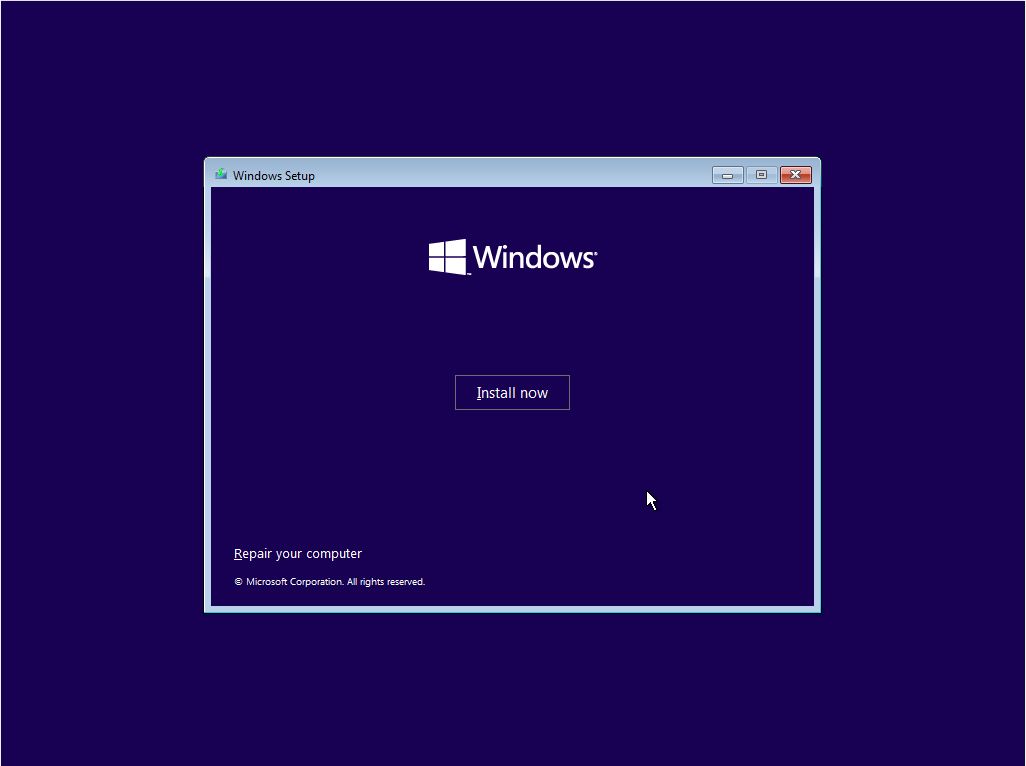 Install Windows 10 install button step