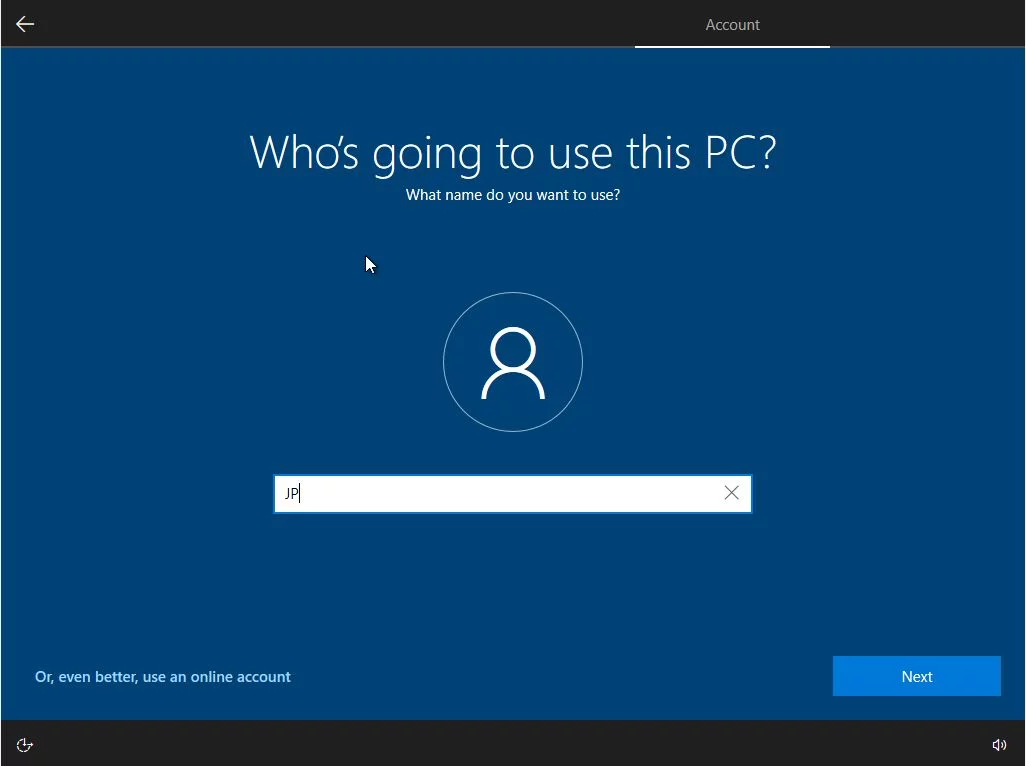 Install Windows 10 offline account username