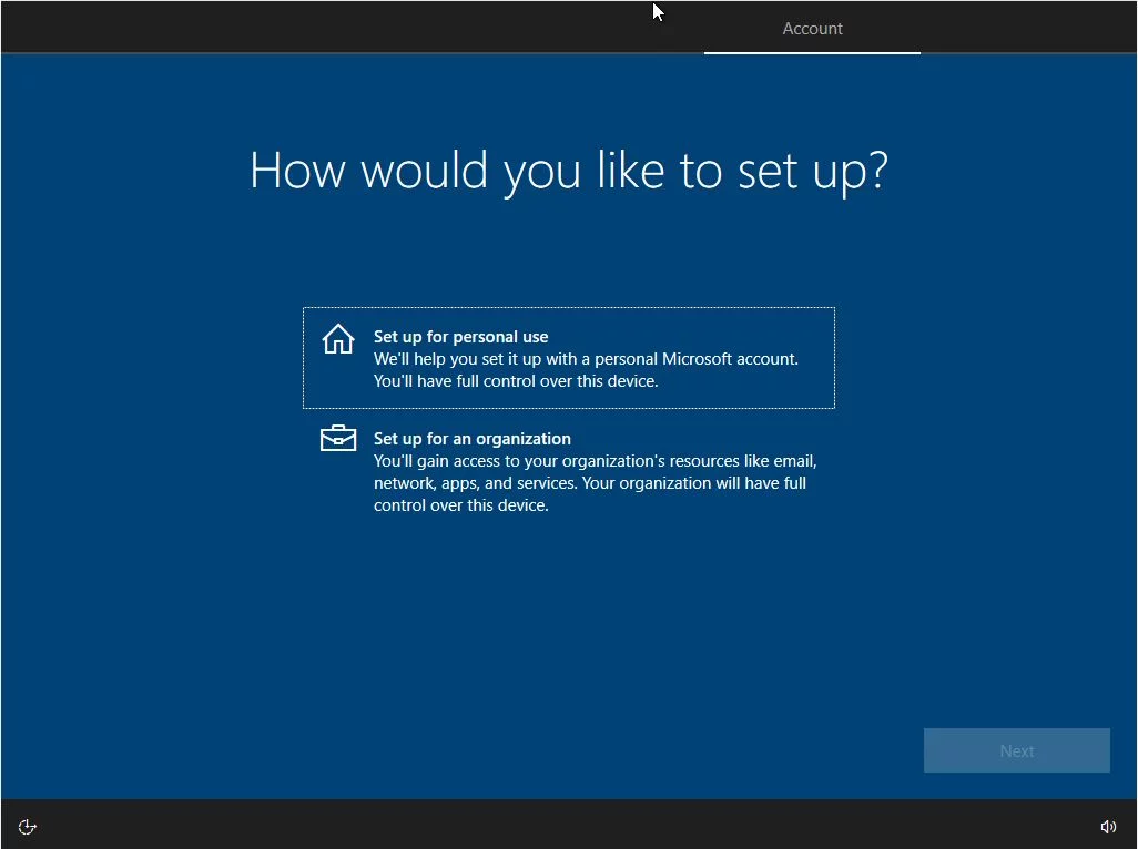 Install Windows 10 personal use vs organization