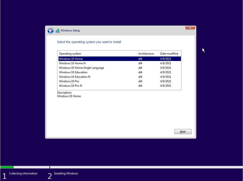 Install Windows 10 select edition