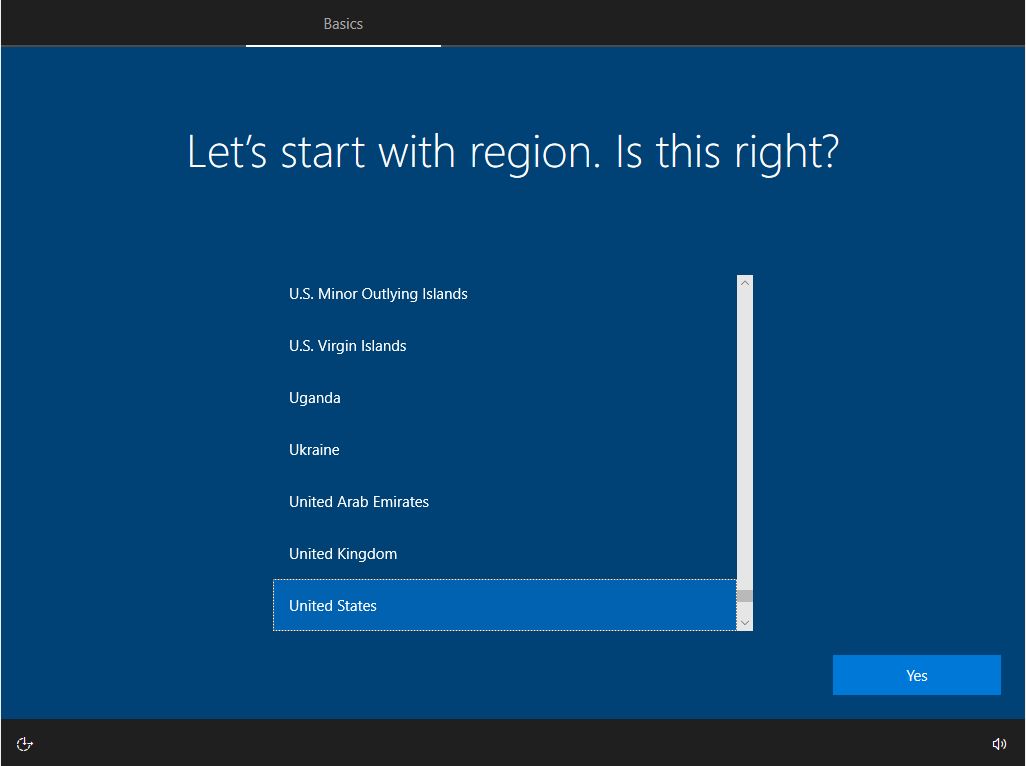 Install Windows 10 select region again