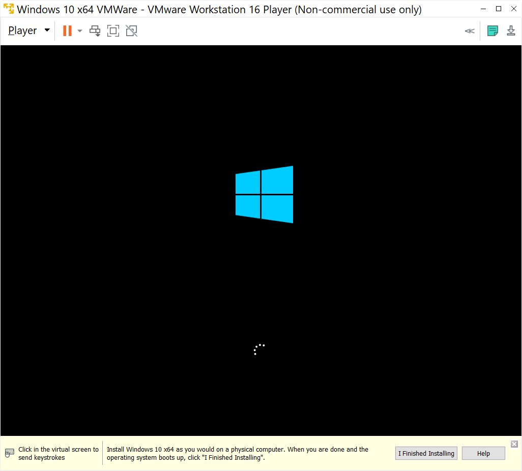 VMWare Workstation 16 Player VM Windows loading screen - BinaryFork.com