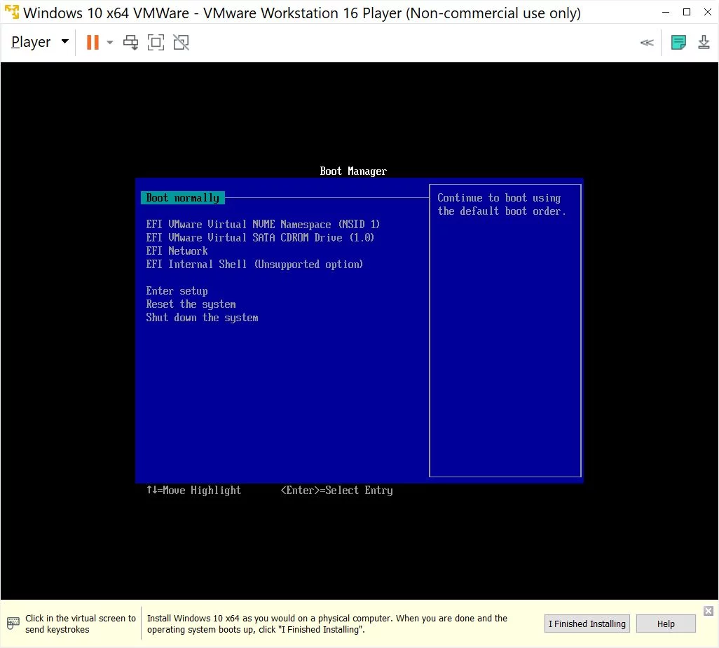 VMWare Workstation 16 Player VM boot manager - BinaryFork.com