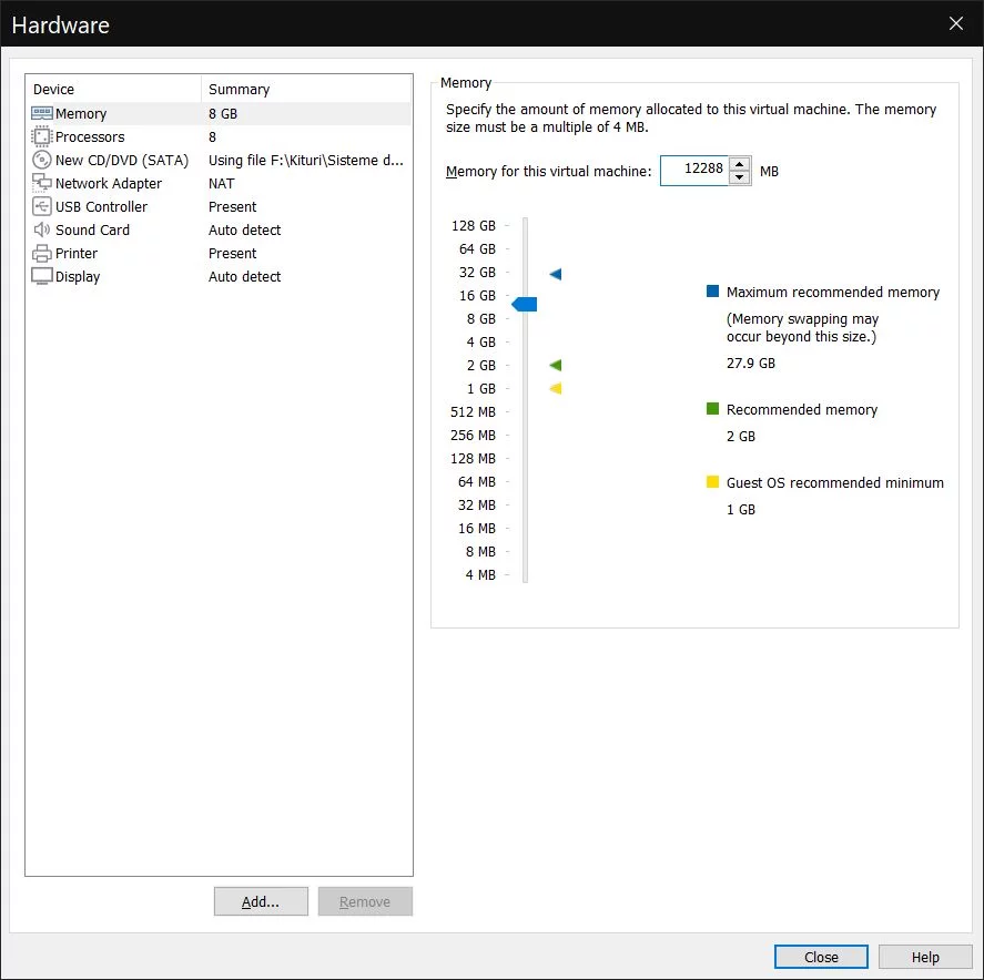 VMWare Workstation 16 Player VM customize hardware RAM - BinaryFork.com