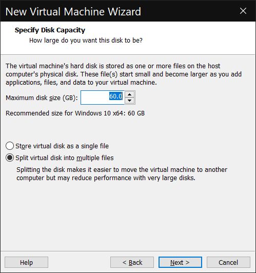VMWare Workstation 16 Player VM disk size - BinaryFork.com