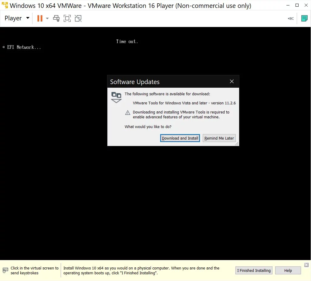 VMWare Workstation 16 Player VMWare tools for Windows Vista download warning - BinaryFork.com