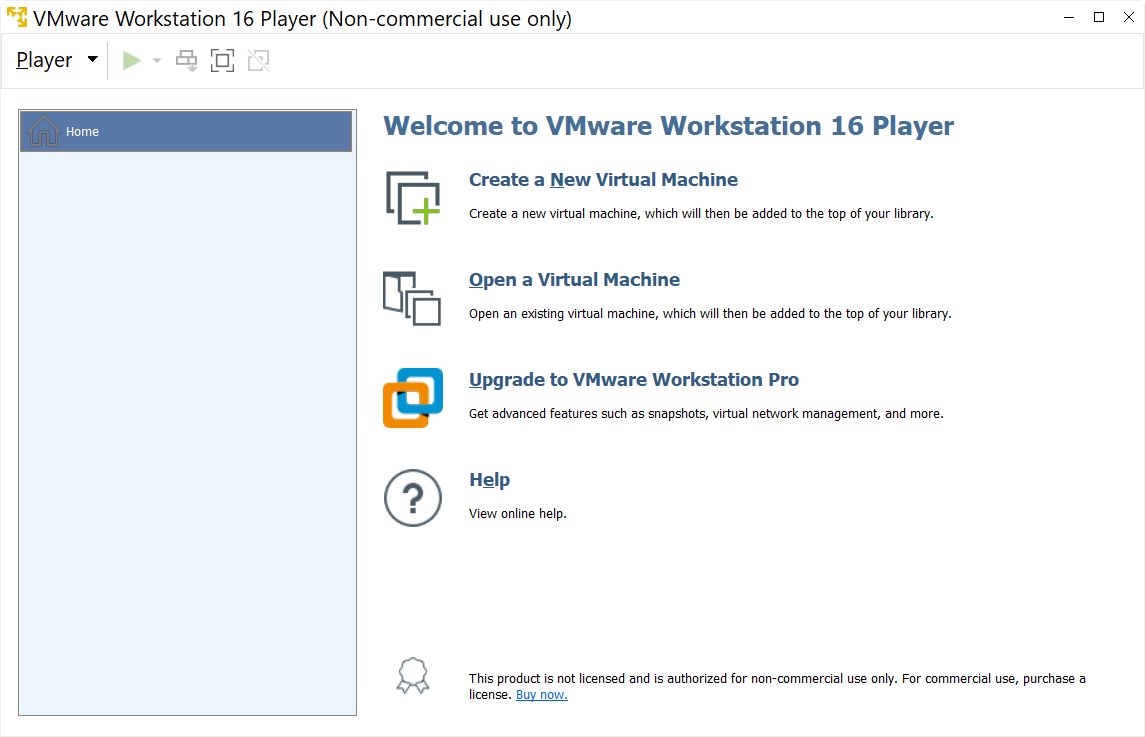 VMWare Workstation 16 Player home - BinaryFork.com