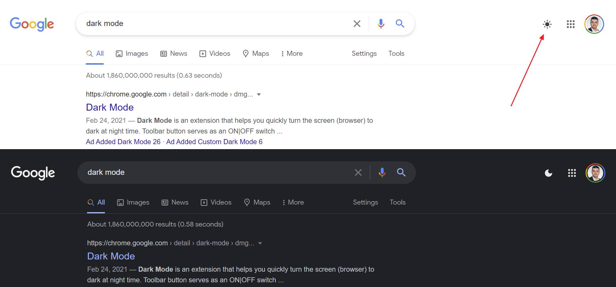 Google Search desktop dark mode light theme - BinaryFork.com