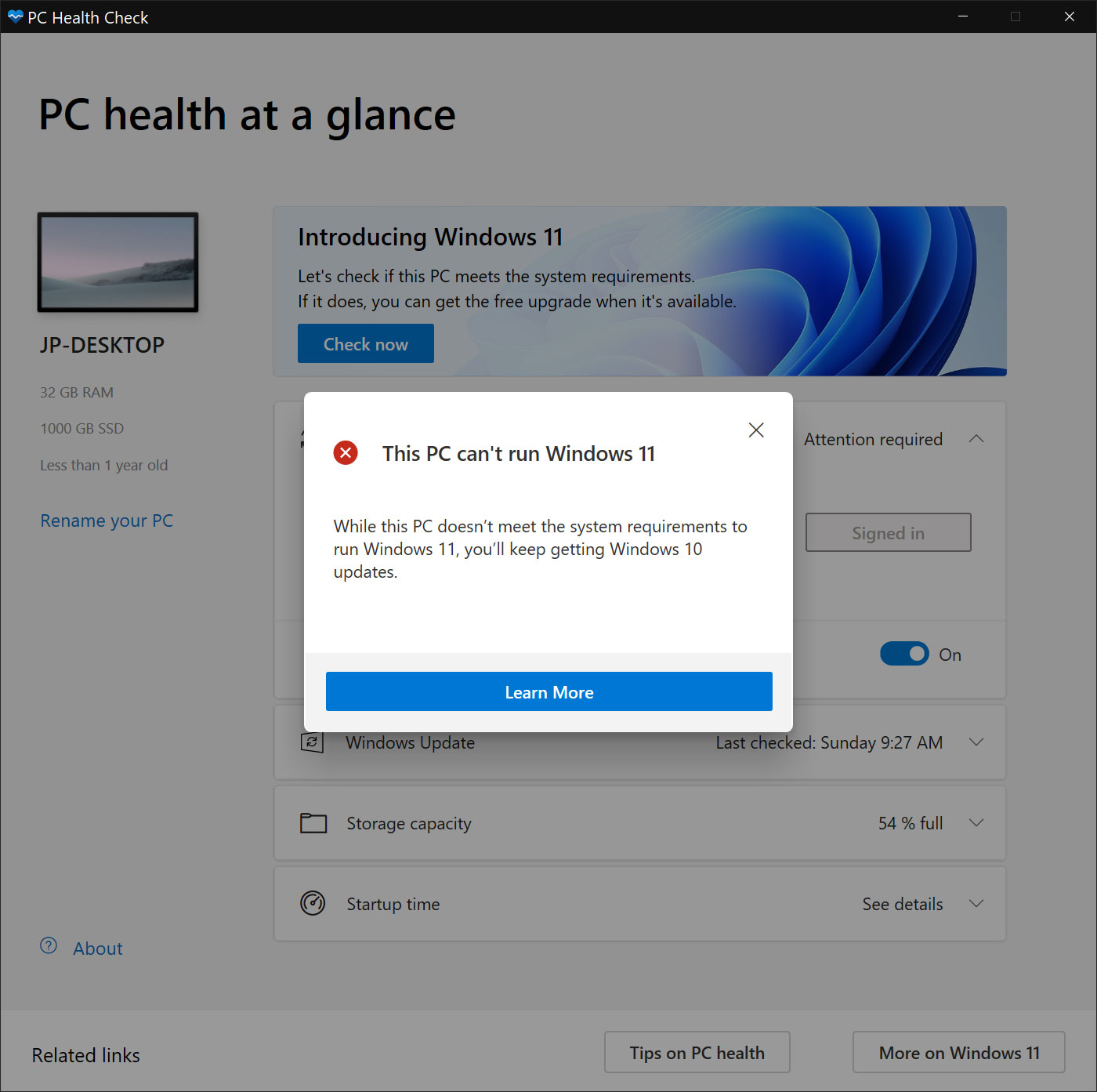 PC Health Check can not run Windows 11