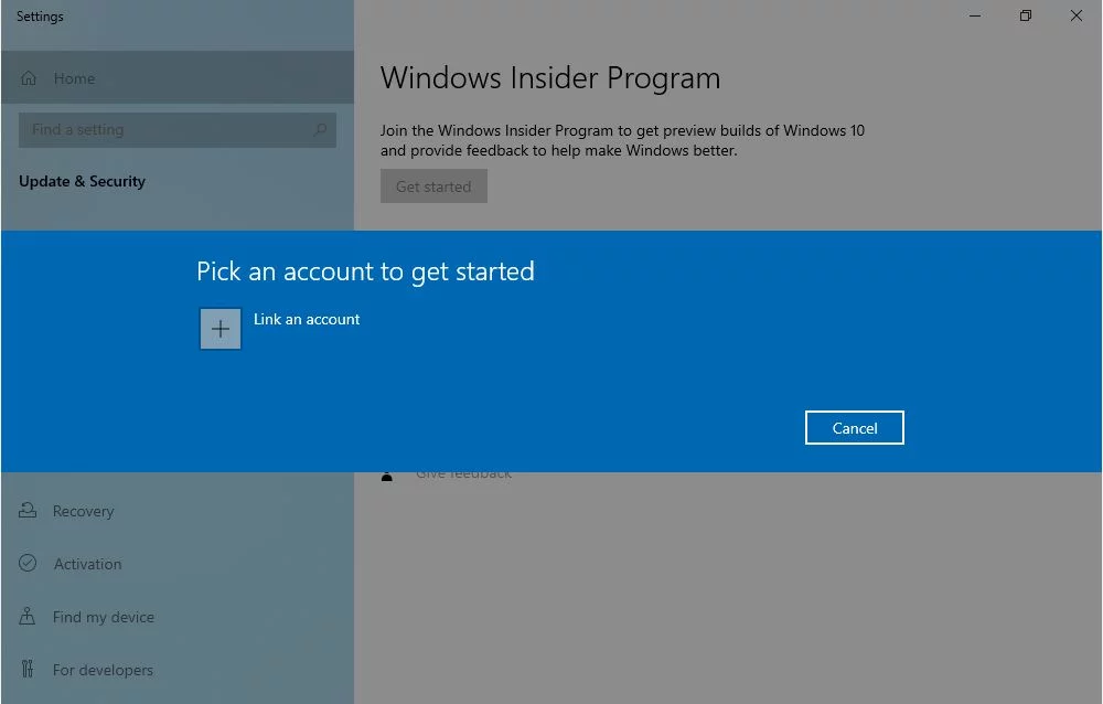 collegamento del programma insider di windows 10 all'account microsoft
