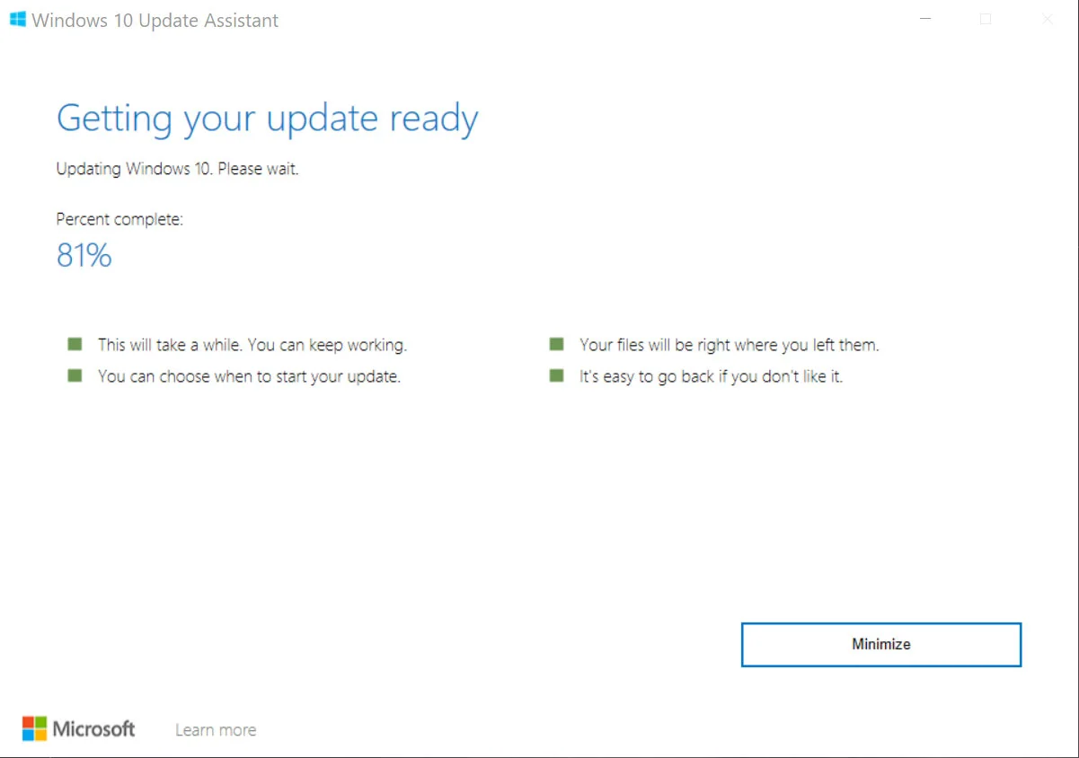 windows 10 update assistant downloading