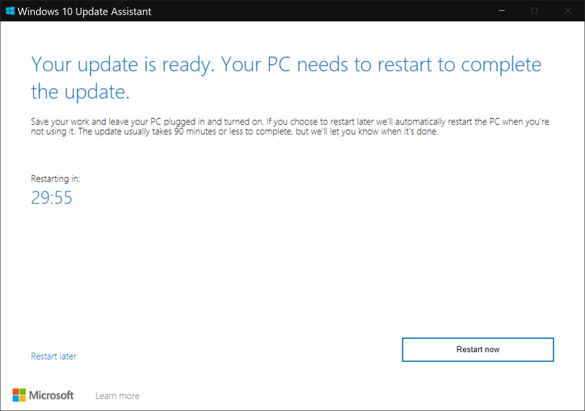 windows 10 update restart notice