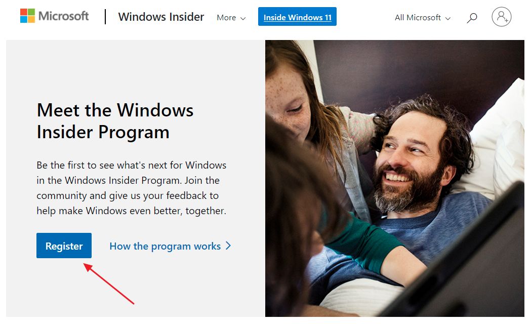 windows insider program register website