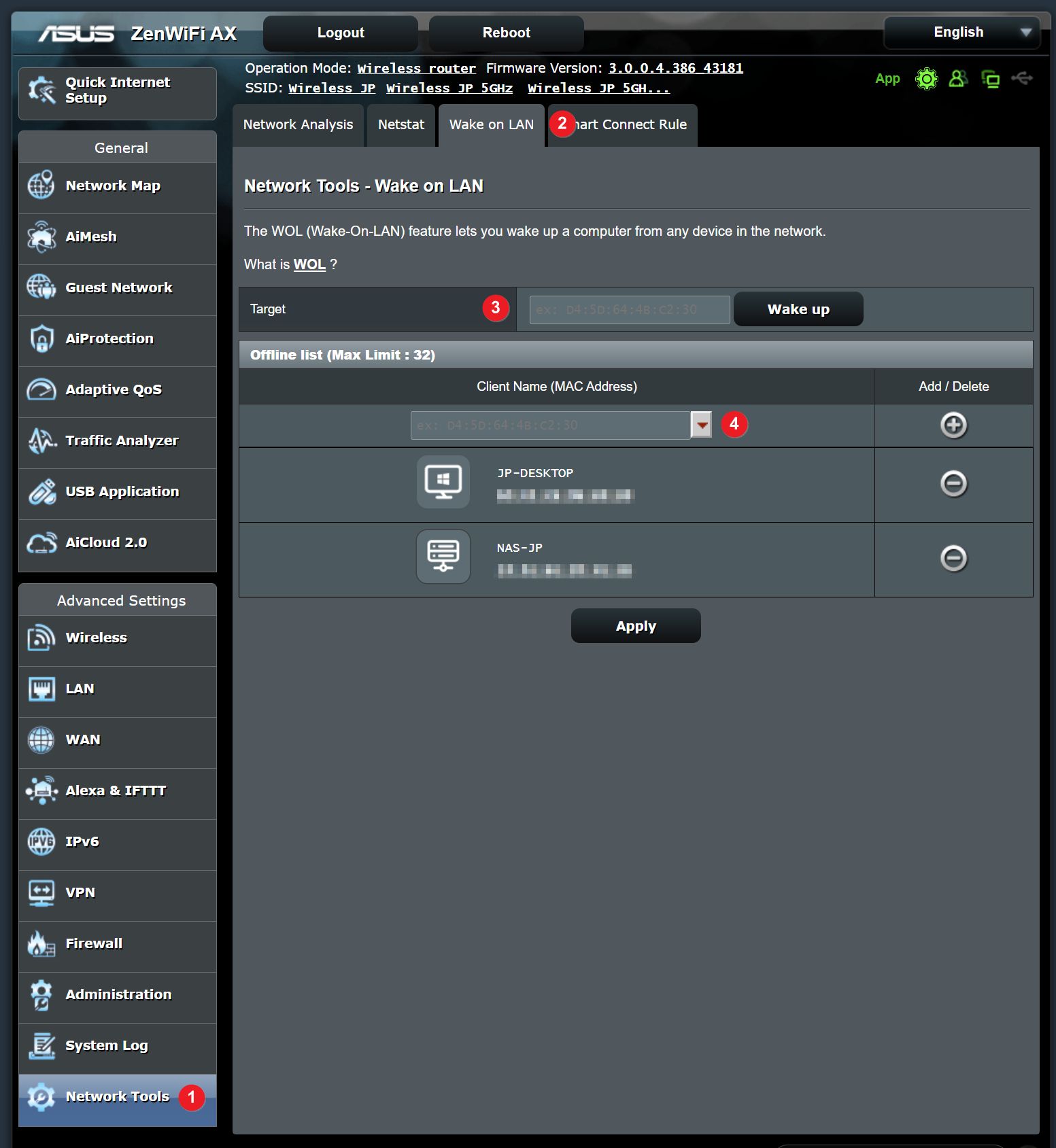 asus router set up wake on lan