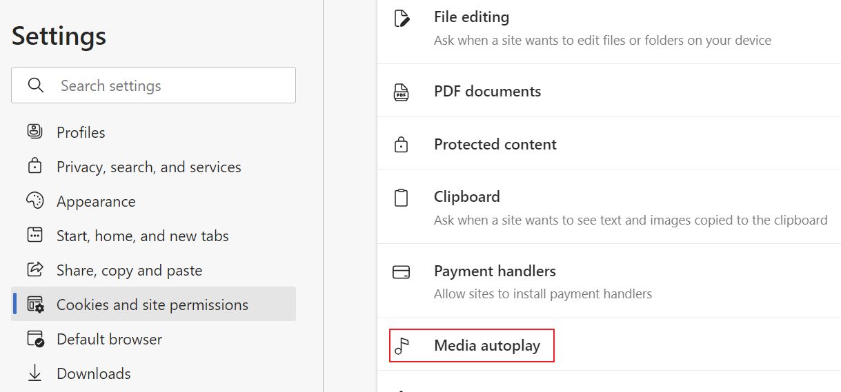 edge settings media autoplay