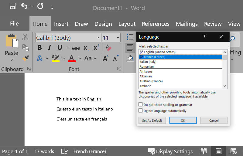 fix document language word