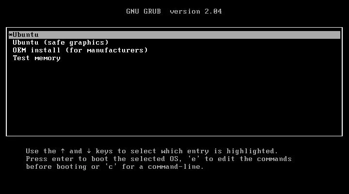 gnu grubブートローダーのメニュー