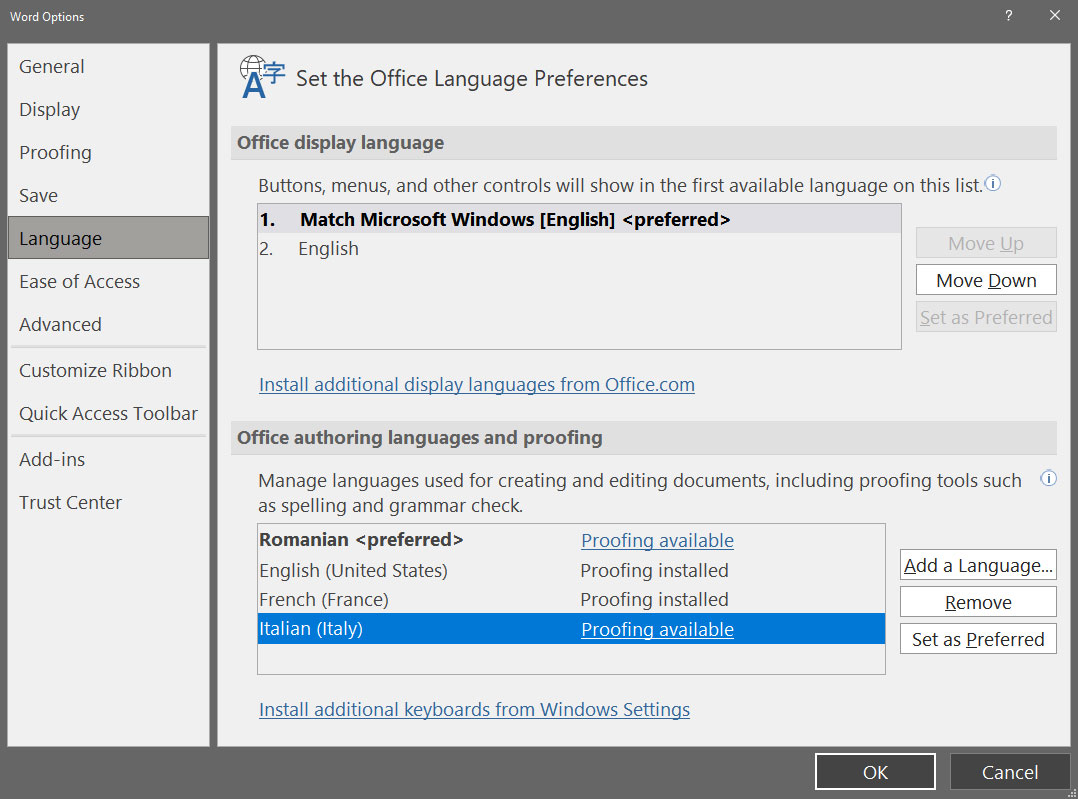 microsoft office language preferences