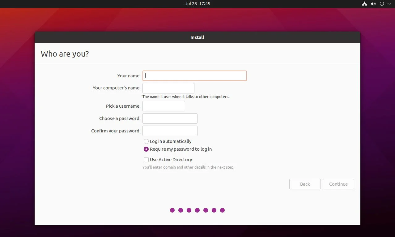 ubuntuインストール コンピュータ情報