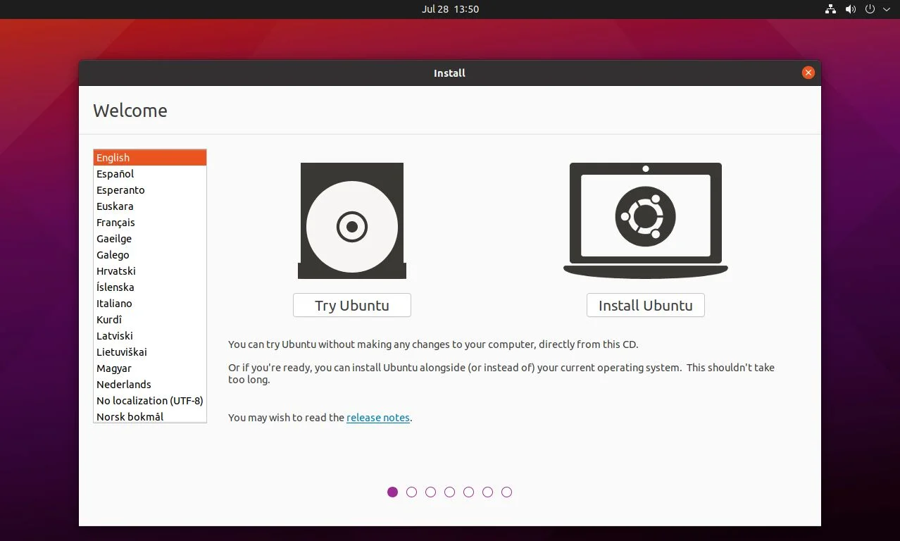 ubuntuの言語 インストールオプションを試す