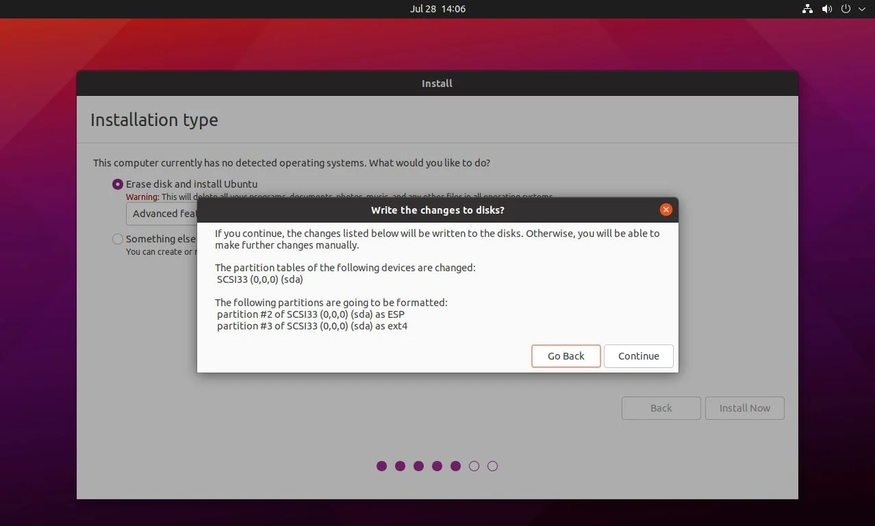 ubuntuがディスクに変更を書き込む