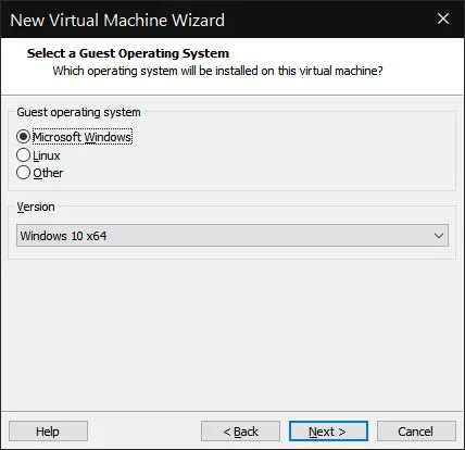 vmware workstation player select guest operating system