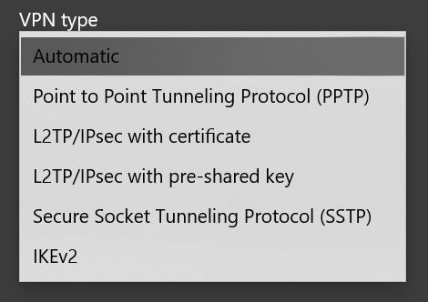 definições do tipo vpn no windows