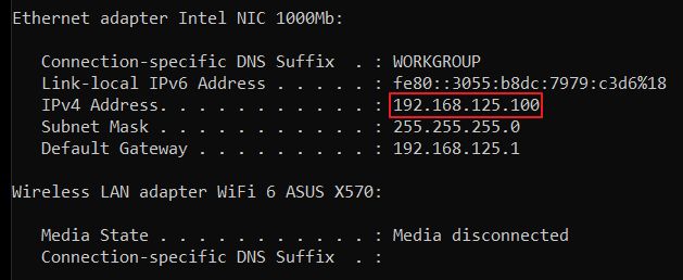 windows command prompt ipconfig ip address