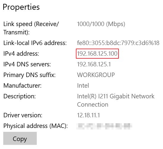 windows network status connection properties