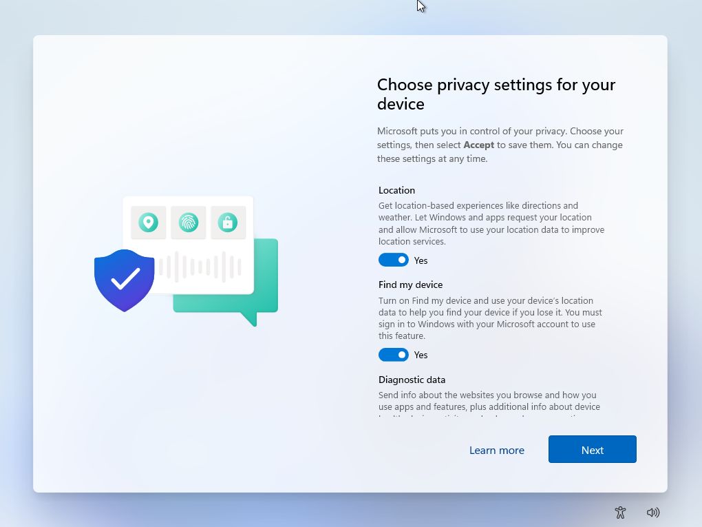 Install Windows 11 privacy settings