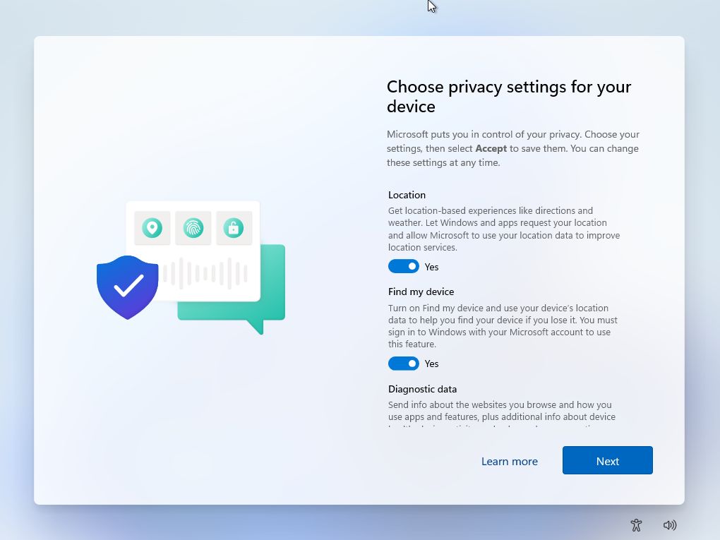 Instalar as definições de privacidade do Windows 11