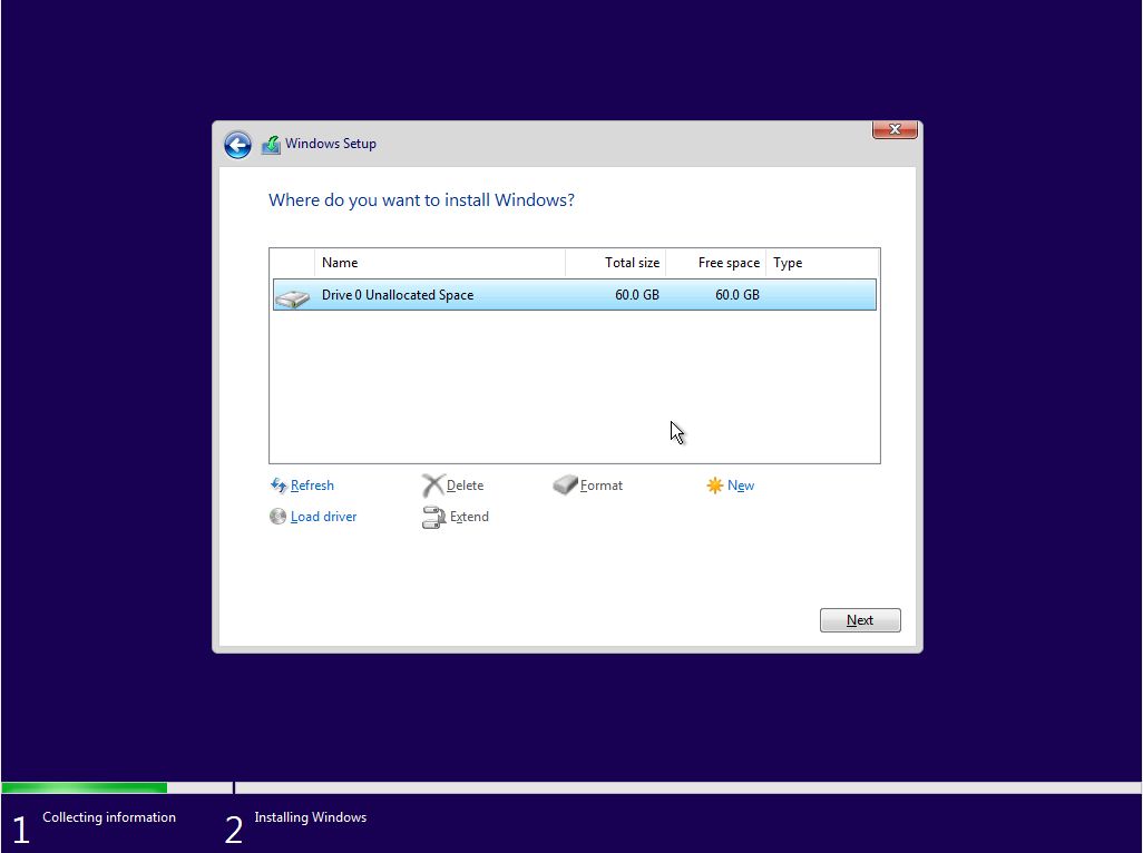 Installer Windows 11 sélectionner le disque