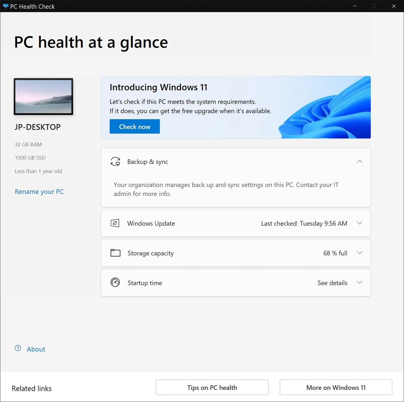 Aplicación Windows PC Health Check
