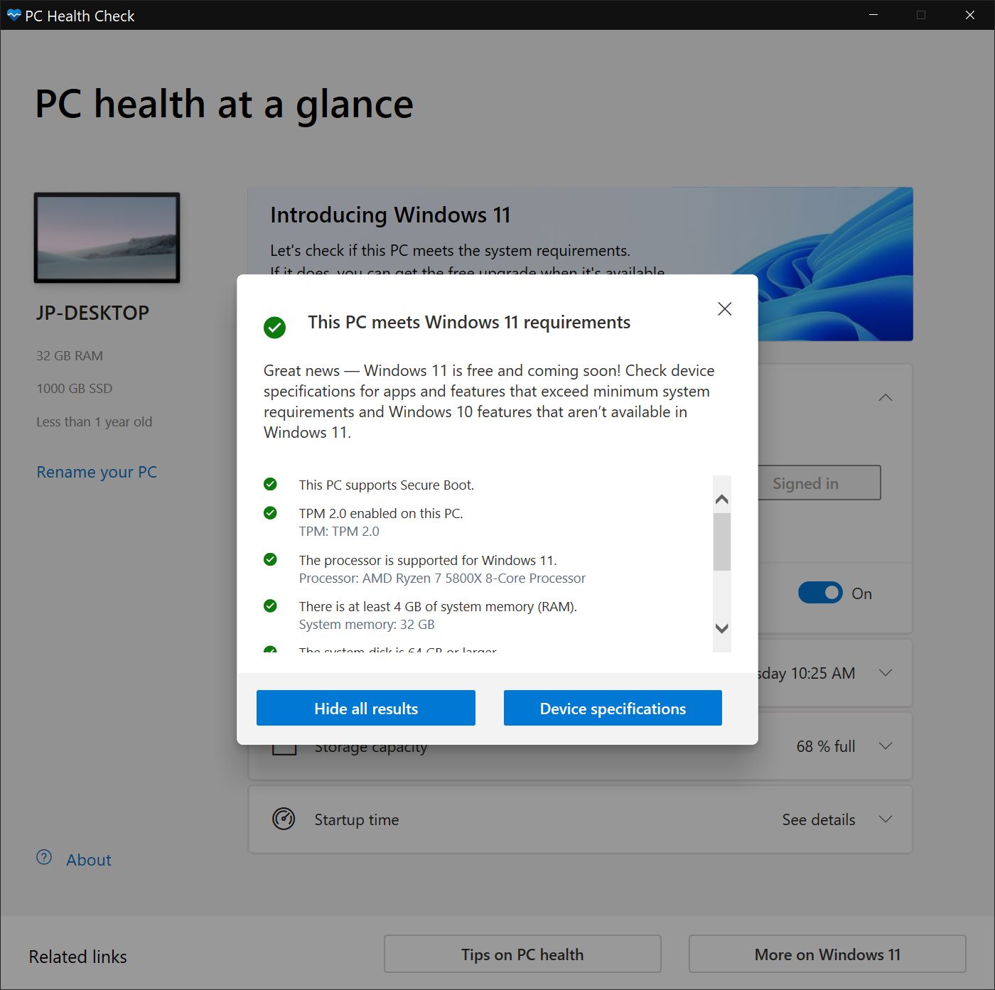Windows PC Health Check Results