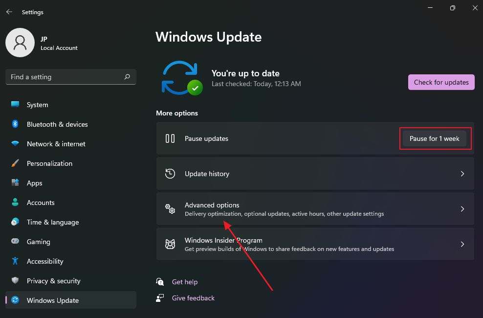 windows 11 pause updates one week