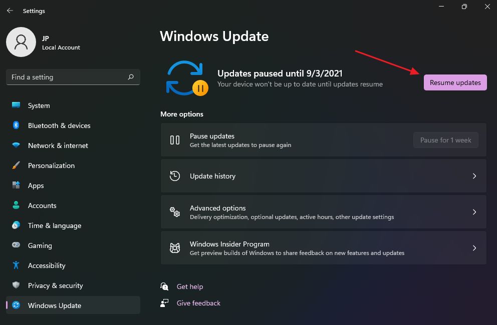 windows 11 resume updates