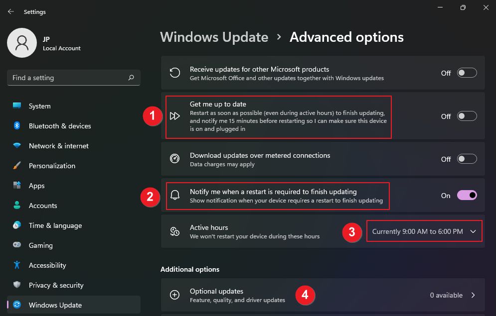 windows 11 updates advanced options