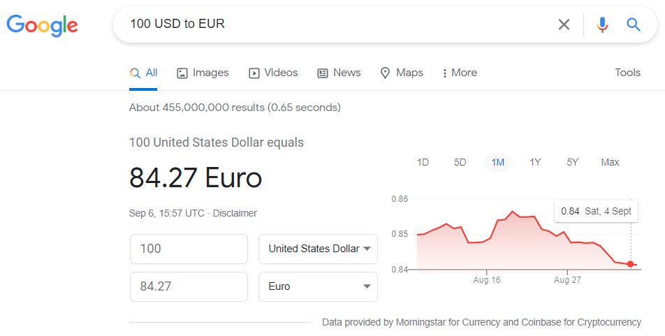 google search currency conversion