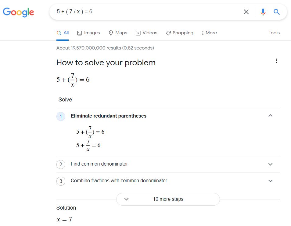 google search solve equations