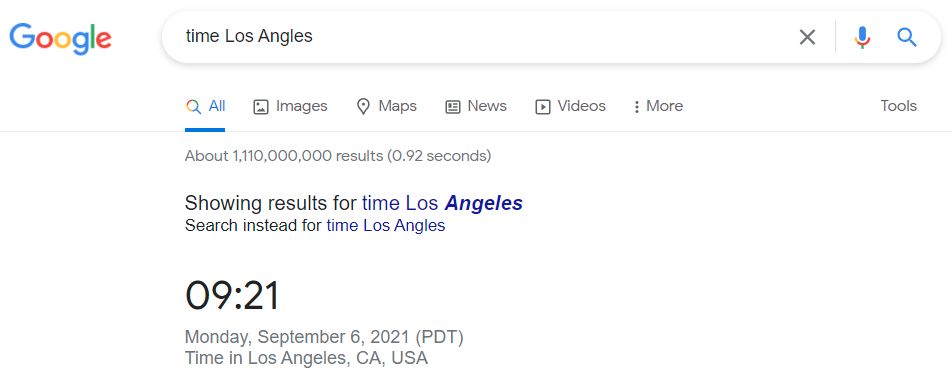 google search time zone