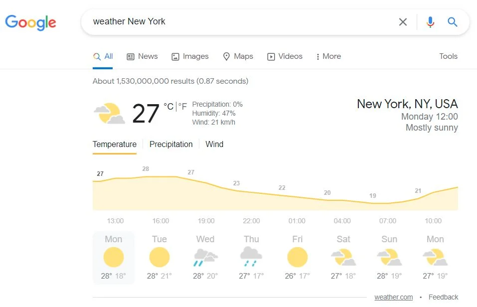 google search weather