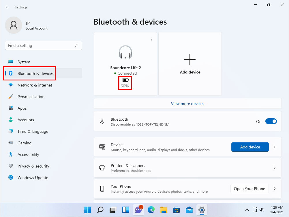 windows 11 connected bluetooth device battery level