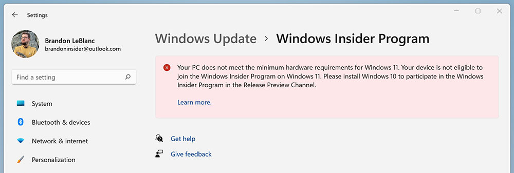 windows 11 insider program exception notice
