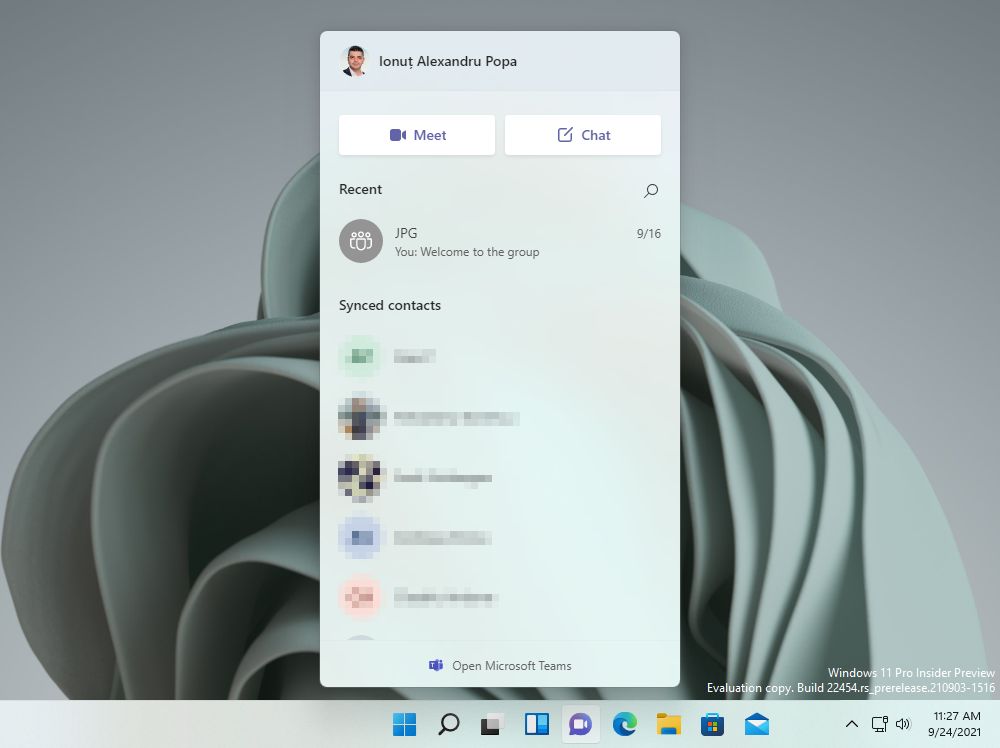 windows 11 microsoft teams chat widget