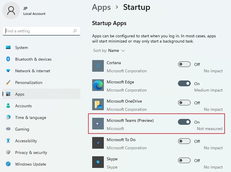 windows 11 microsoft teams startup toggle