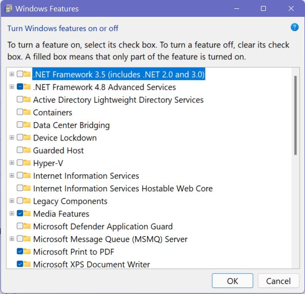 windows 11 old optional features