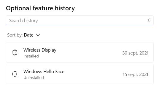 windows 11 optional feature history list