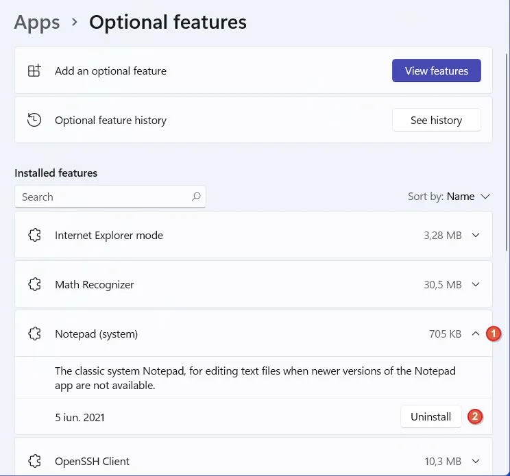 desinstalar funcionalidade opcional do windows 11
