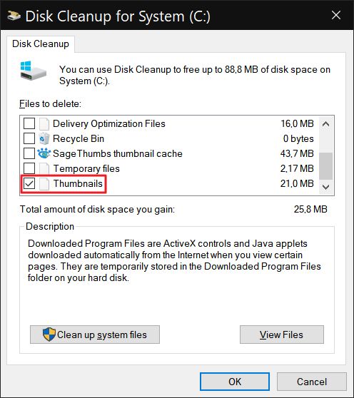 windows disk cleanup clear thumbnails